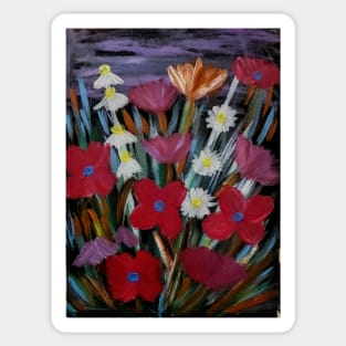 Some bright fun looking abstract flowers with metallic and iridescent medium mix Sticker